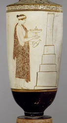 Attic White-Ground Lekythos Showing a Woman and Youth at a Tomb
